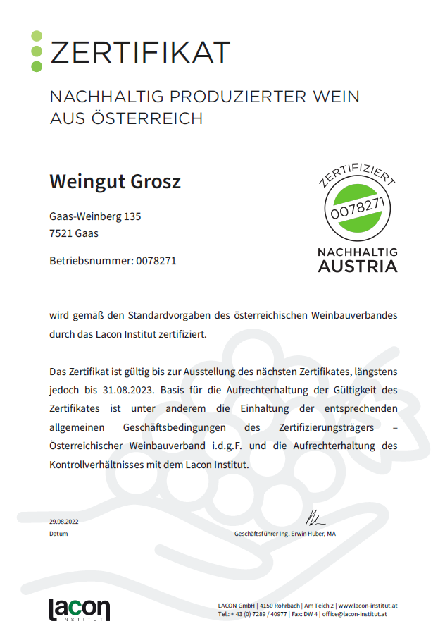 Zertifikat Nachhaltig Produzierter Wein aus Österreich